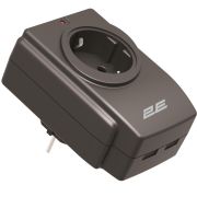 Мережевий адаптер 2E 1xТип F, 16A, 2xUSB-A, чорний (2E-AD120U)