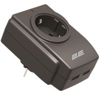 Мережевий адаптер 2E 1xТип F, 16A, 2xUSB-A, чорний (2E-AD120U)