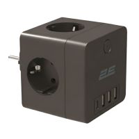 Мережевий адаптер 2E 4xТип F, 16A, 3xUSB-A, 1x USB-C, чорний (2E-AD431BK)