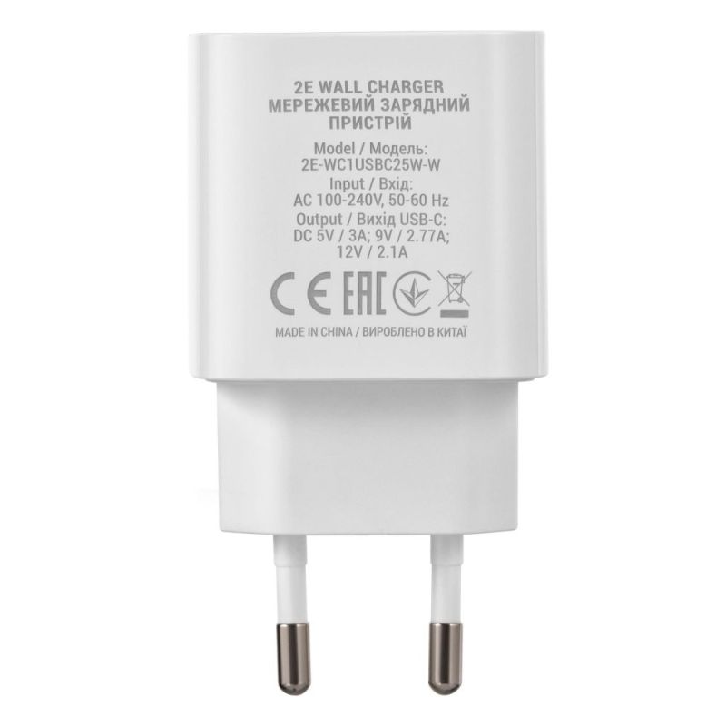 Сетевое зарядное устройство 2E (1USB 3A) 25W White (2E-WC1USBC25W-W)