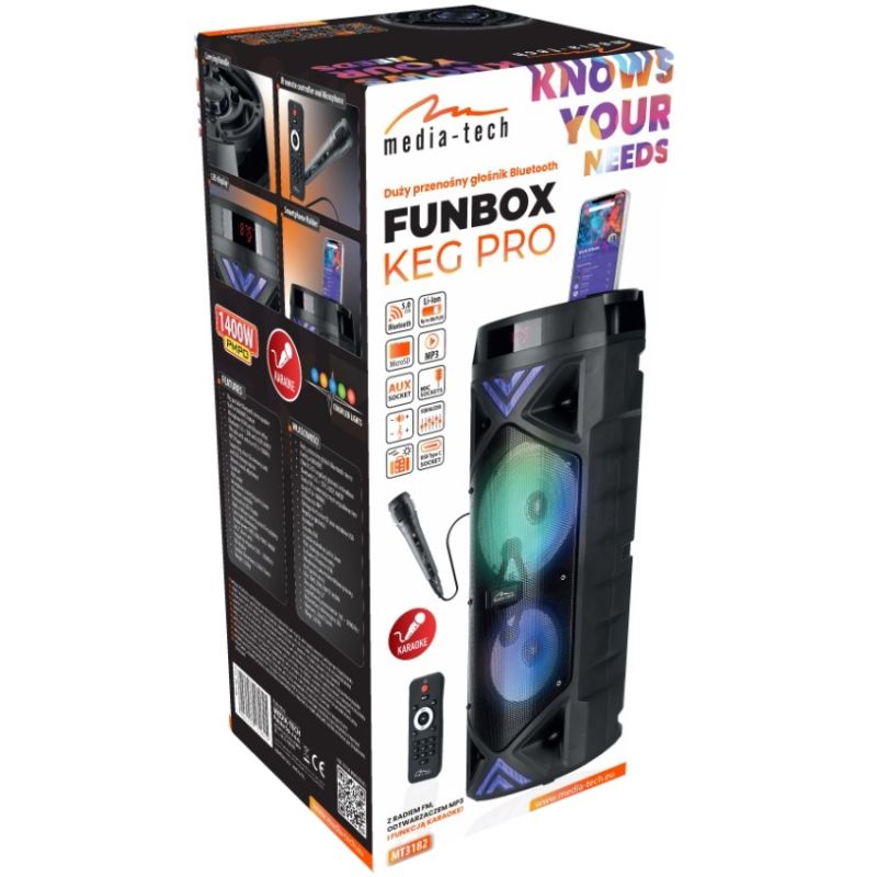 Акустична система 1.0 Media-Tech 50W Bluetooth/FM/AUX/SD/USB/КАРАОКЕ/LED чорна (MT3182)