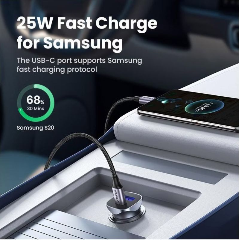 Автозарядка 2xUSB 30W (USB-C + USB-A) CD130 Ugreen (40858)