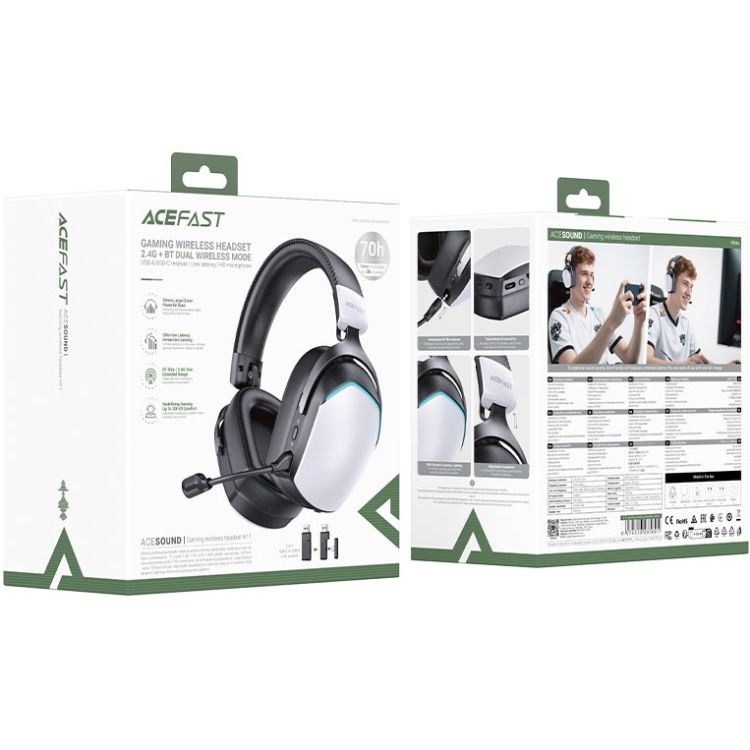 Гарнітура ігрова Acefast H11, Bluetooth+3,5мм White (6974316285601)