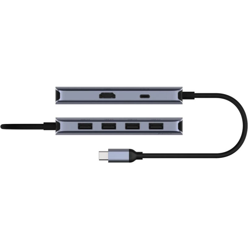Хаб USB 3.0 Type-C -> 4xUSB-A, 1хUSB-C, 1xHDMI 4K@60 Hz, алюмінієвий корпус, Cudy (UH500)