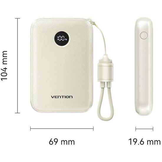 УМБ Vention 10000mAh 22,5W Fast Charging, USB-A, 2xUSB-C Beige (FKAN0-C)