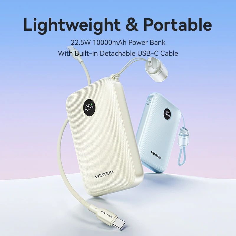 УМБ Vention 10000mAh 22,5W Fast Charging, USB-A, 2xUSB-C Beige (FKAN0-C)