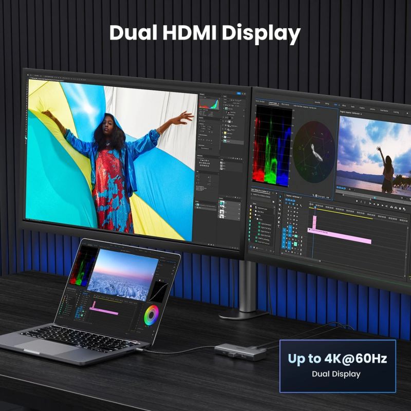 Док-станція USB3.1 Type-C --> HDMIx2,4K60Hz(8k30Hz)/USB 3.0x2/Type-C/PD 100W CM498 6 in 1 Ugreen (15852)