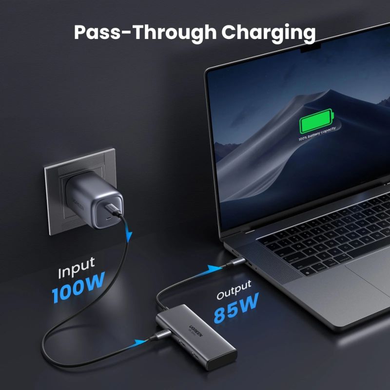 Док-станція USB3.1 Type-C --> HDMIx2,4K60Hz(8k30Hz)/USB 3.0x2/Type-C/PD 100W CM498 6 in 1 Ugreen (15852)