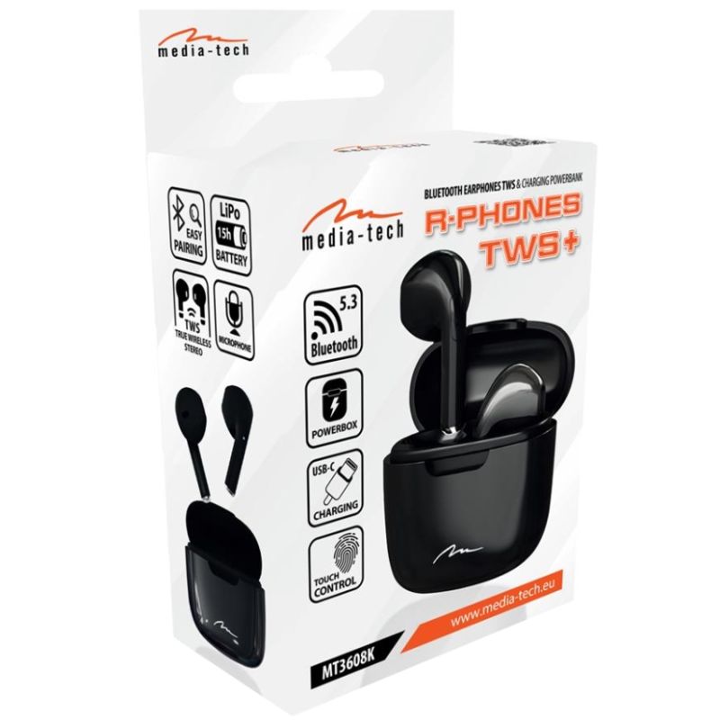 Навушники TWS Media-Tech R-PHONES, BT 5.3, Black (MT3608K)