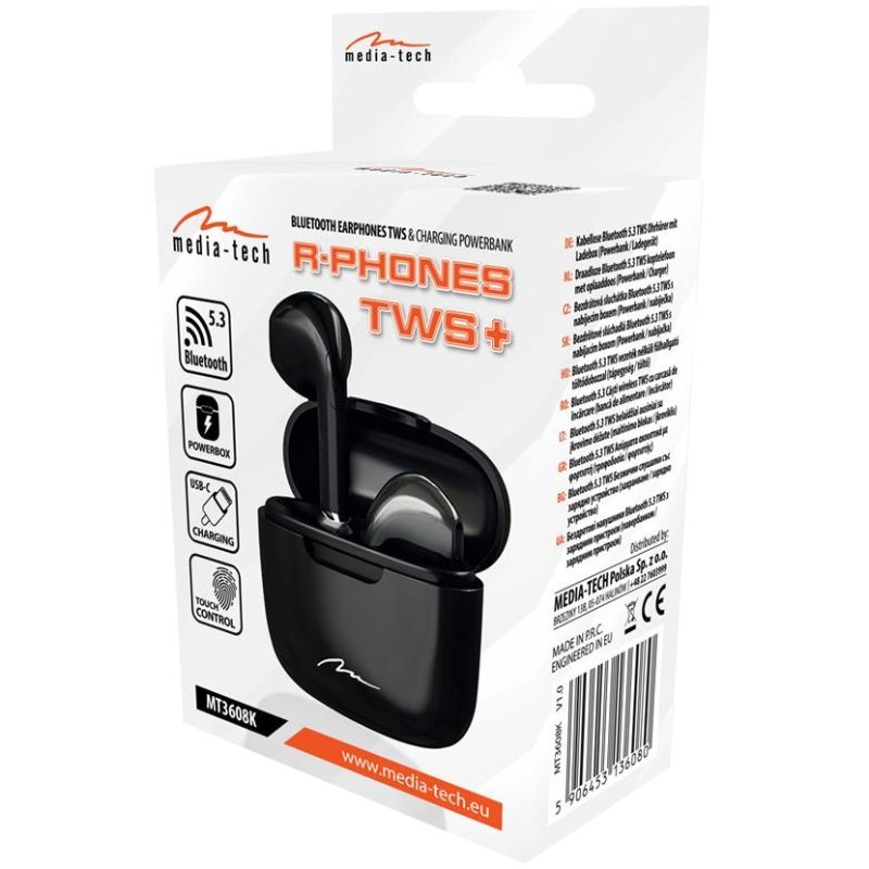 Навушники TWS Media-Tech R-PHONES, BT 5.3, Black (MT3608K)
