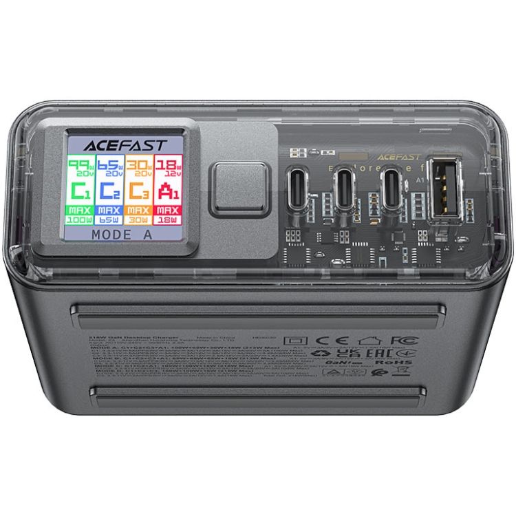 Зарядний пристрій 4xUSB 218W (3xUSB-C+USB-A) Gan Z4 Fast Charger Acefast (6974316282587)