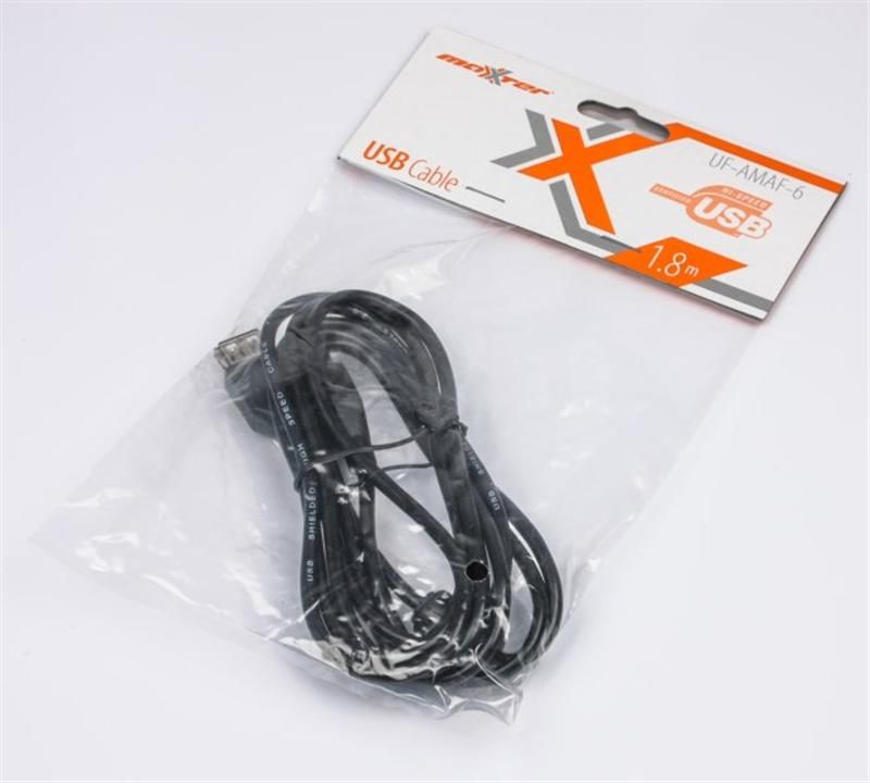 Кабель Maxxter USB - USB V 2.0 (M/F), 1.8 м, чорний  (U-AMAF-6)