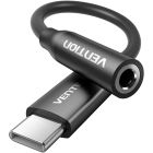 Перехідник USB-C --> аудіо Jack 3.5мм, Aluminum Alloy, чорний Vention (BIIBA)