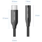 Перехідник USB-C --> аудіо Jack 3.5мм, Aluminum Alloy, чорний Vention (BIIBA)