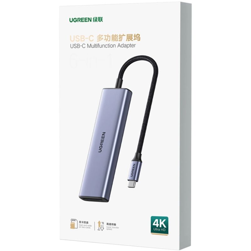 Док-станція USB3.0 Type-C --> HDMI 4K30Hz/3xUSB-А 3.0/Type-C/PD 100W 6-in-1 CM511 Ugreen (20956A)
