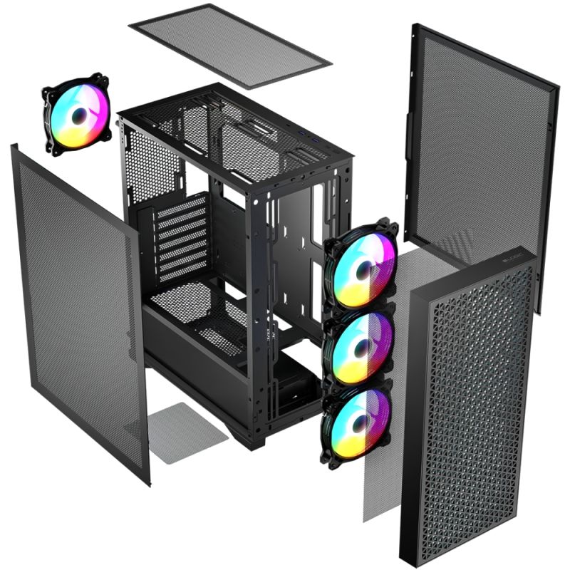 Корпус LogicConcept DART PRO ARGB MIDI BLACK MESH fans 4x120mm без БЖ ATX (AT-DART-PRO-ARGB-10)