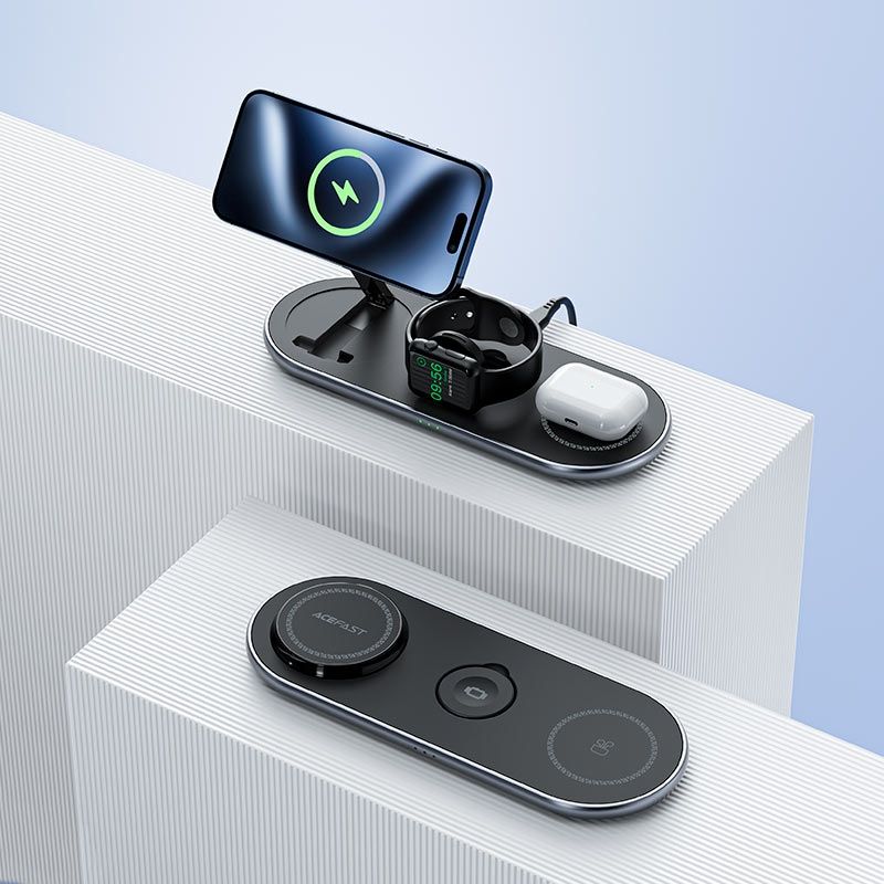 Зарядний пристрій Wireless QI 3in1 15W E19 Qi2 Acefast (6974316283096)