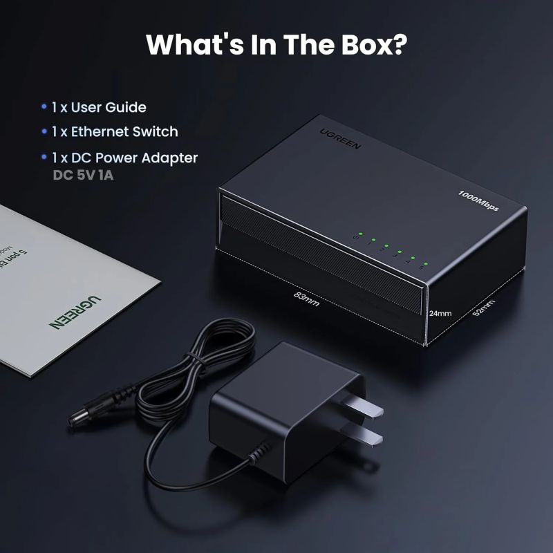 Комутатор Ugreen, 5-Port Gigabit Ethernet Switch (CM833)