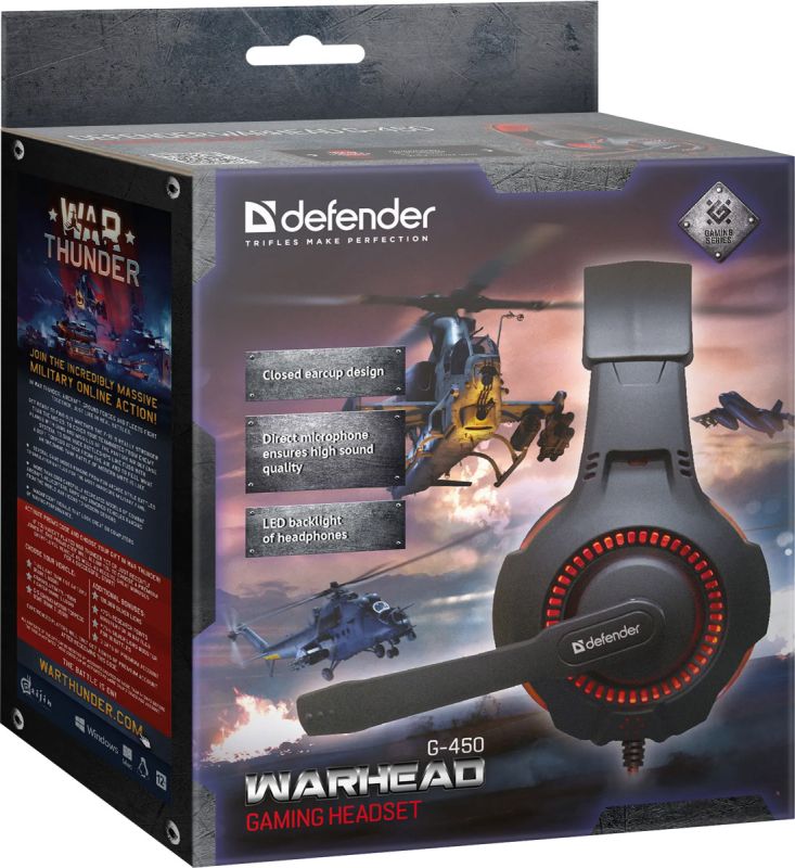 Ігрова гарнітура Defender Warhead G-450 USB, підсвітка, чорно-червона (64146)