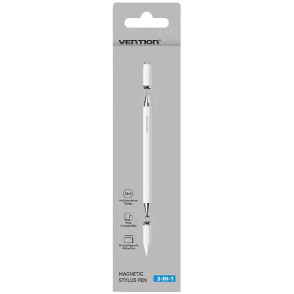Стилус - ручка для ємнісних екранів 3-в-1 Magnetic Stylus Pen White Aluminum Alloy Type Vention (KQLW0)