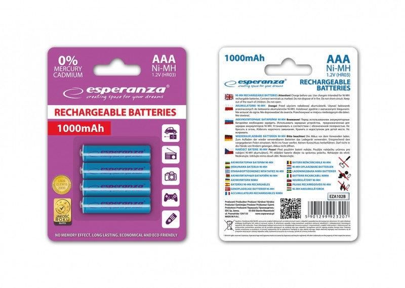 Акумулятор Esperanza Ni-MH AAA/HR03 1000 mAh BL 4шт Blue (EZA102B)