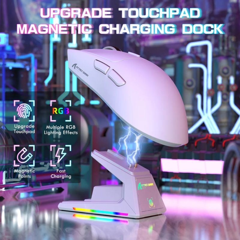 Мишка Attack Shark X1, Wireless/Bluetooth, 40000dpi. (PAW3395PRO), 6кн., White (X1W_AS)