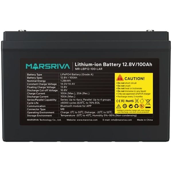 Акумуляторна батарея Marsriva LiFePO4, 12.8V/100Ah, (MR-LBP12-100-LAR), 1.28kWh (MR-LBP12-100-LAR)
