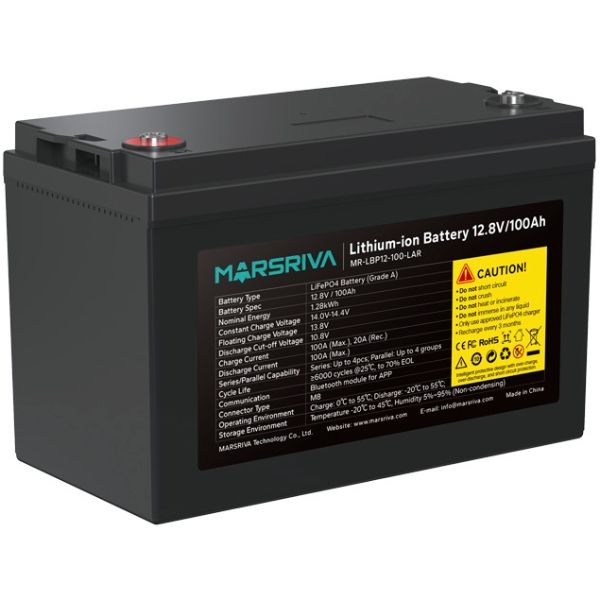 Акумуляторна батарея Marsriva LiFePO4, 12.8V/100Ah, (MR-LBP12-100-LAR), 1.28kWh (MR-LBP12-100-LAR)