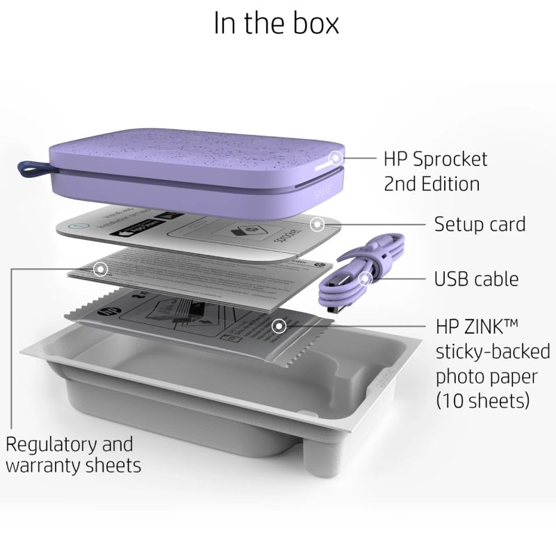 Фотопринтер портативний HP Sprocket Purple (2"x3",313x400dpi,Zink, 64MB,Bluetooth, колір фіолетовий) (HPISPPR/HPISPR)