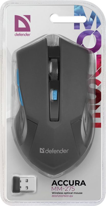 Мишка Defender Accura MM-275, бездротова, 6 кн. до 1600 dpi, синій (52275)