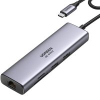 Док-станція USB3.1 Type-C --> HDMI 4K60Hz/USB 3.0x2/RJ45/SD/TF/PD 100W Ugreen CM512 Сіра (90568)