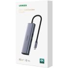 Док-станція USB3.1 Type-C --> HDMI 4K60Hz/USB 3.0x2/RJ45/SD/TF/PD 100W Ugreen CM512 Сіра (90568)