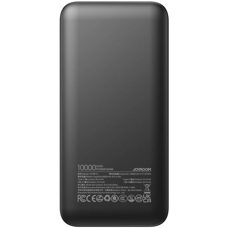 УМБ Joyroom 10000mAh 12W 2xUSB-A, USB-C In/Out, Black (JR-PBF12) (6956116713256)