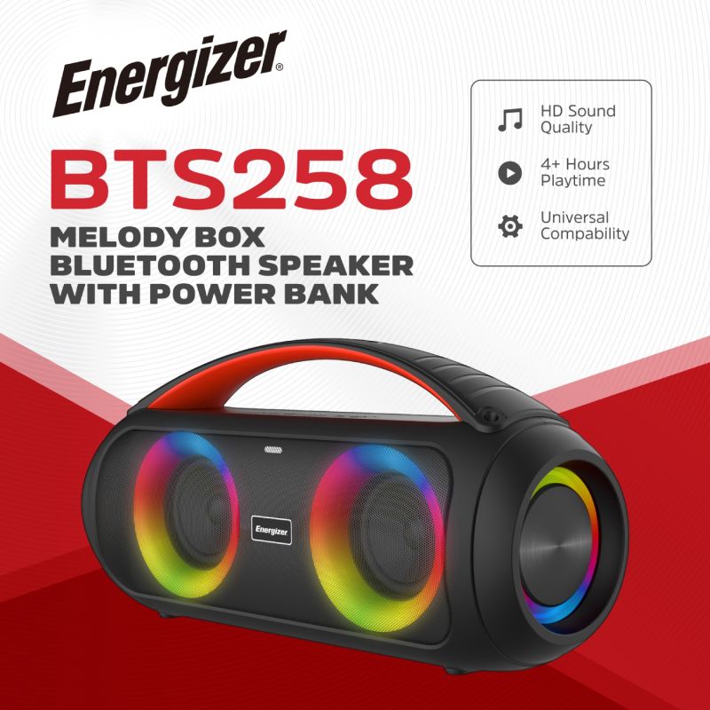 Акустична система 1.0 Energizer 20Вт Bluetooth 5.3 TF/USB/AUX/FM/TWS/MIC, Dual 3” Drivers чорна (BTS258)