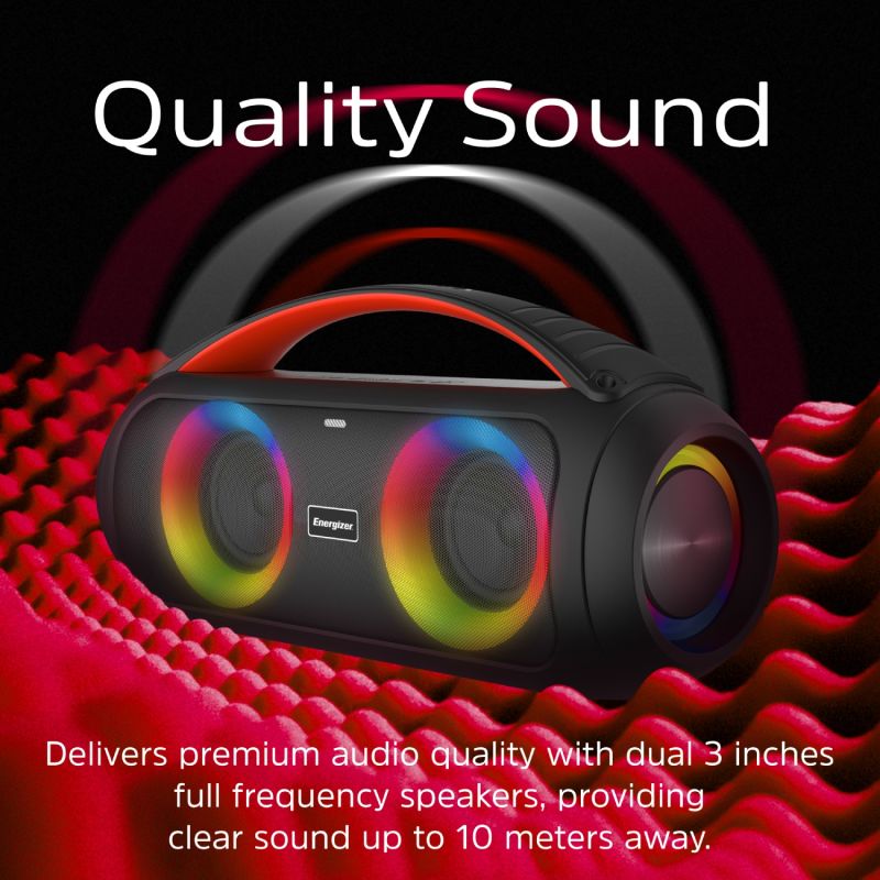 Акустична система 1.0 Energizer 20Вт Bluetooth 5.3 TF/USB/AUX/FM/TWS/MIC, Dual 3” Drivers чорна (BTS258)