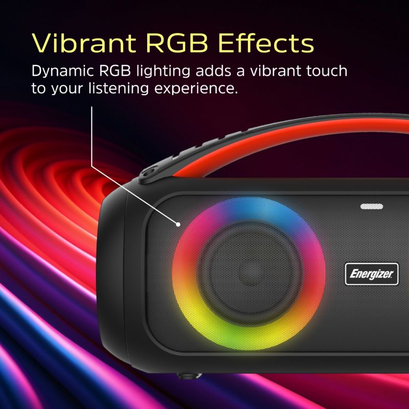 Акустична система 1.0 Energizer 20Вт Bluetooth 5.3 TF/USB/AUX/FM/TWS/MIC, Dual 3” Drivers чорна (BTS258)