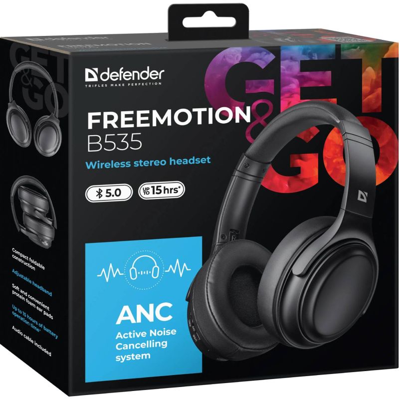 Гарнітура Defender FreeMotion B535, Bluetooth+3,5мм, ANC, Black (63535)