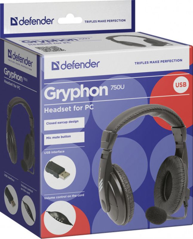 Гарнітура Defender Gryphon 750U, USB, Black (63752)