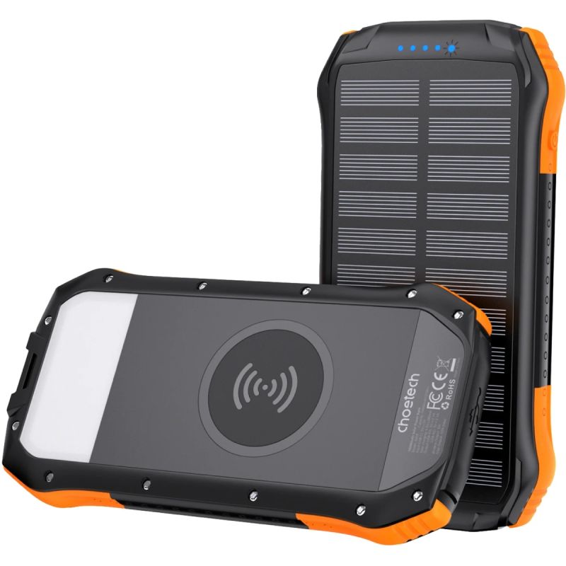 УМБ Choetech 10000mAh  2xUSB-A,1xUSB-C,solar panel, Qi-5W Black-Orange (B659-OR)