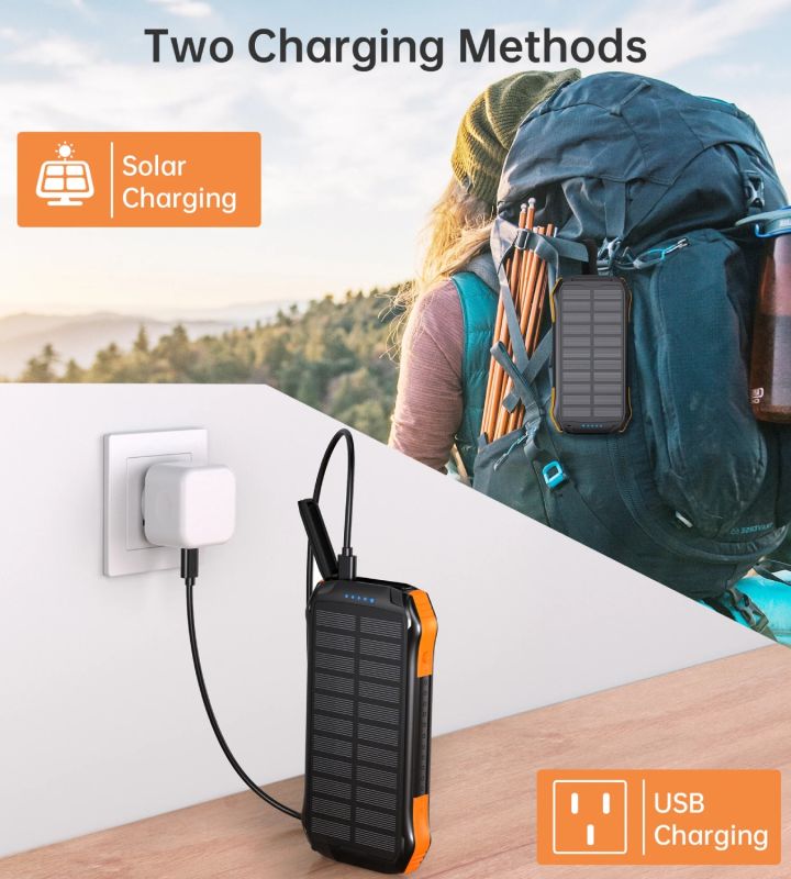 УМБ Choetech 10000mAh  2xUSB-A,1xUSB-C,solar panel, Qi-5W Black-Orange (B659-OR)