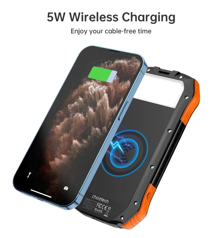 УМБ Choetech 10000mAh  2xUSB-A,1xUSB-C,solar panel, Qi-5W Black-Orange (B659-OR)