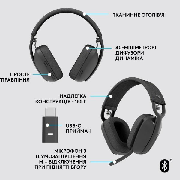Bluetooth-гарнитура Logitech Zone Vibe Wireless UC Graphite (981-001199)