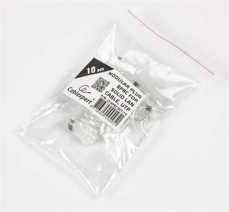 Коннектор RJ 45 Cablexpert Cat. 5e UTP с золоченными контактами (10 шт/уп) (LC-8P8C-001/10)