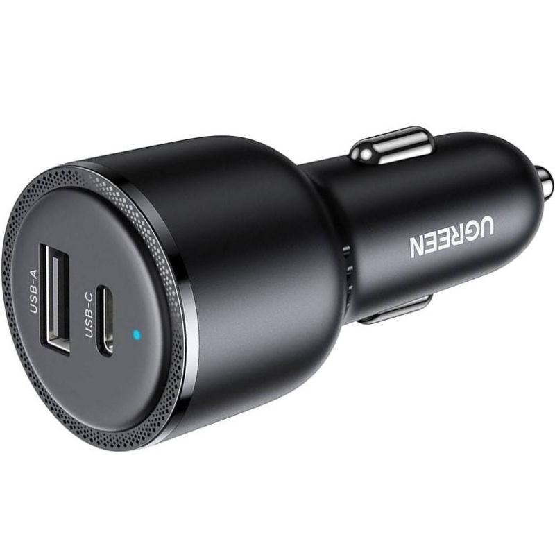 Автозарядка 2xUSB 63W (USB-C+USB-A) QC 3.0 Чорна (EC701) UGREEN (35023)