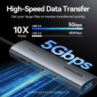 Хаб USB 3.0 Type-C -> 4xUSB 3.0/1xUSB-C, 5Gbps, Black Vention (TGZHB)