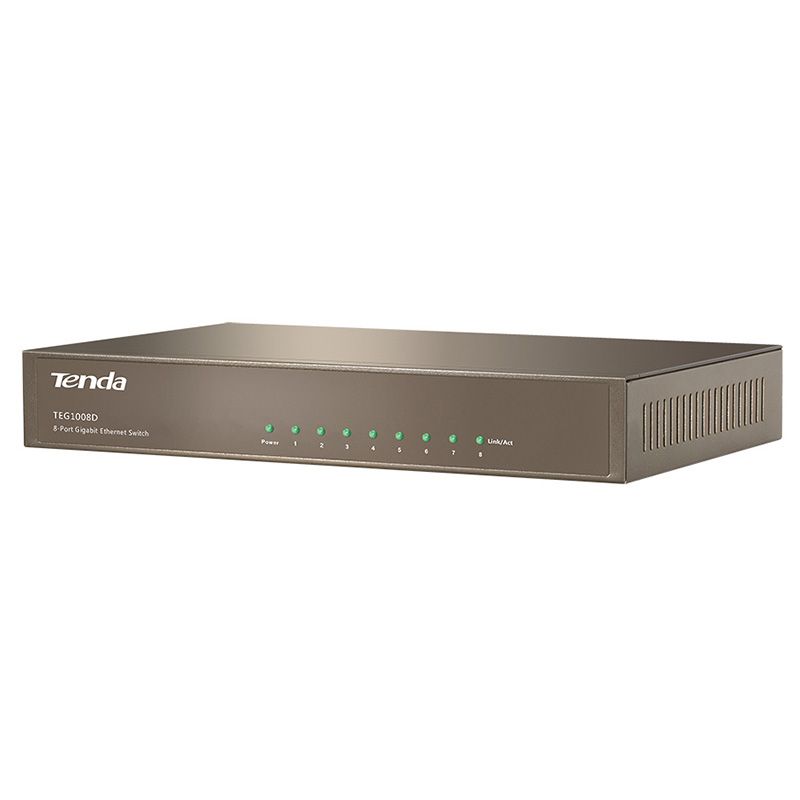 Комутатор TENDA TEG1008D 8port 10/100/1000 BaseTX, desktop, метал (TEG1008D)