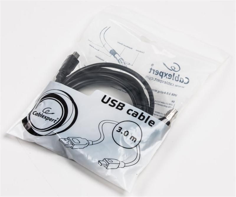 Кабель Cablexpert USB - mini-USB V 2.0 (M/M), 3 м, черный (CCP-USB2-AM5P-10)