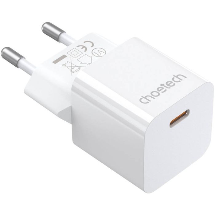 Зарядний пристрій 1xUSB-С 20W PD білий Choetech (PD5010-EU-WH)