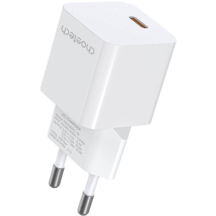 Зарядний пристрій 1xUSB-С 20W PD білий Choetech (PD5010-EU-WH)