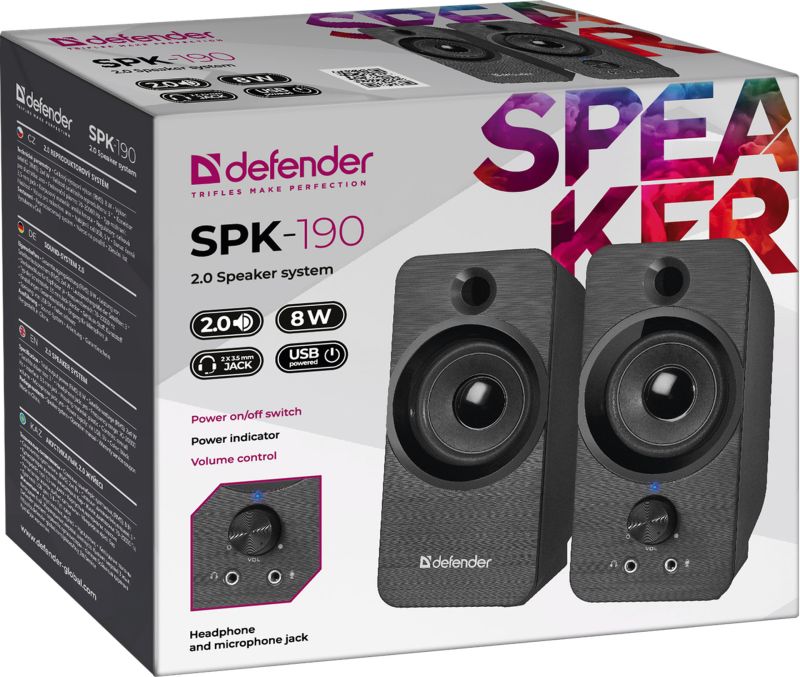 Акустична система 2.0 Defender SPK 190, 8Вт, USB, чорна (65190)